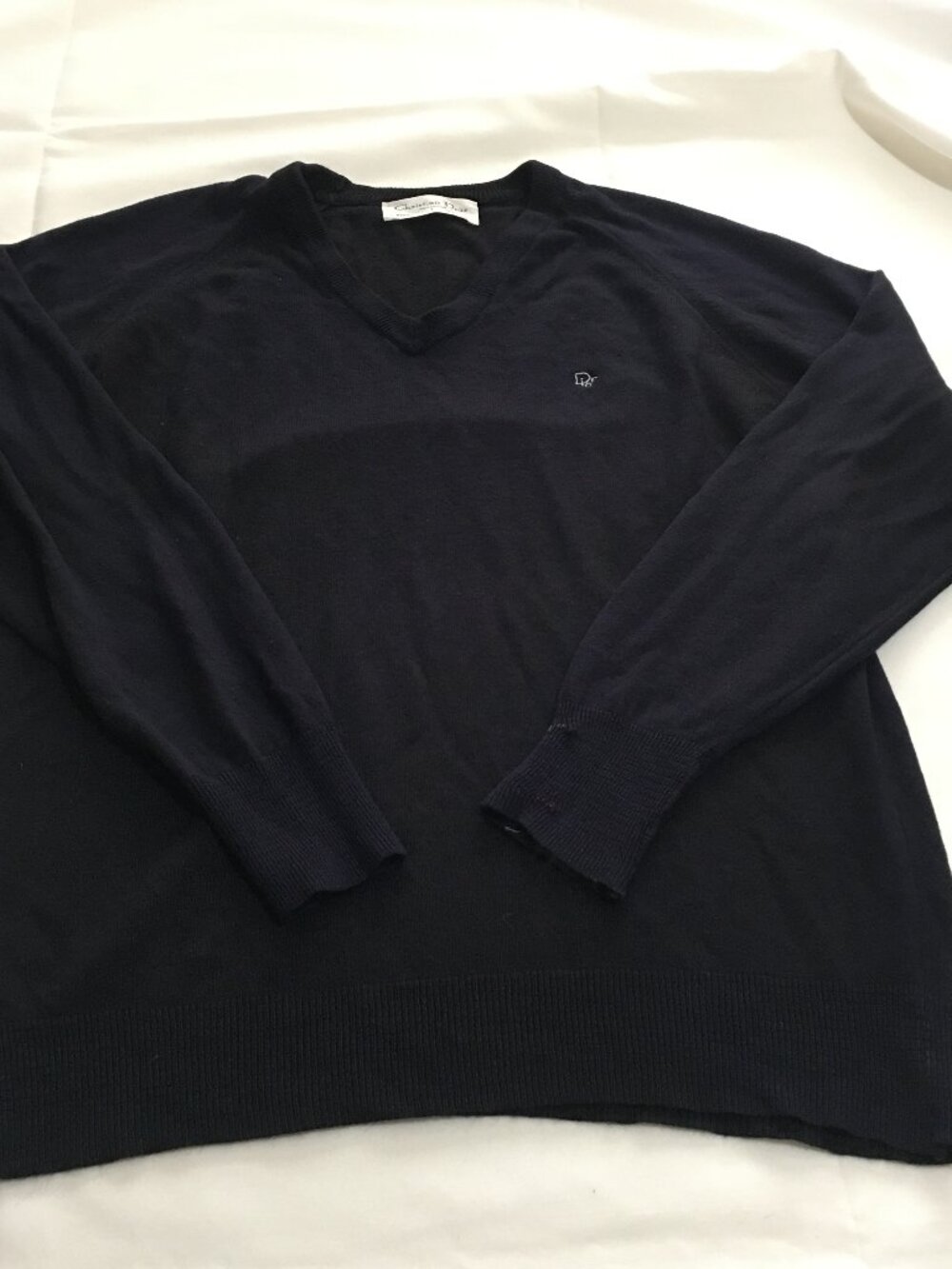 Christian Dior Monsieur Sweater Mens Large Navy V Neck Logo Pullover